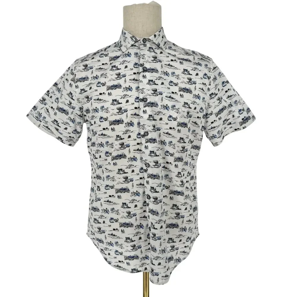 Robert Graham Button Front Short Sleeve Shirt THROTTLE Classic Car  Print M